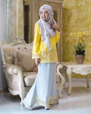 Kurung Moden Sulam Camellia Royal Yellow