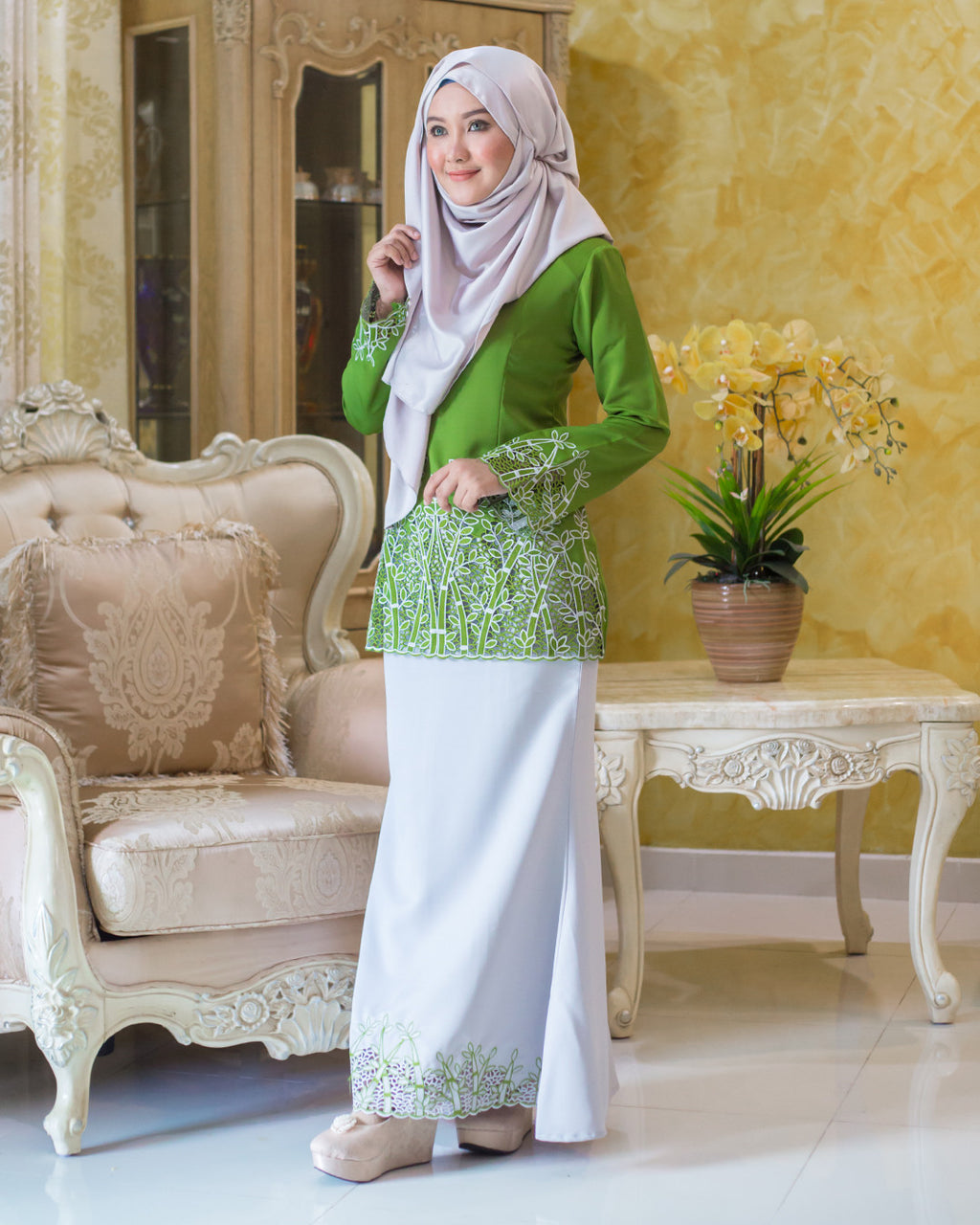 Kurung Moden Sulam Daena Banana Green